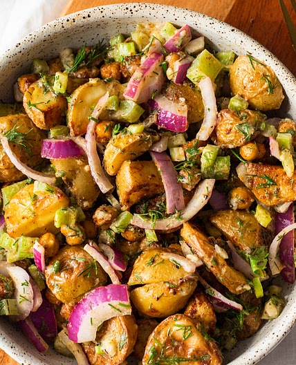 VEGAN ROASTED POTATO CHICKPEA SALAD WITH DILL (NO MAYO)