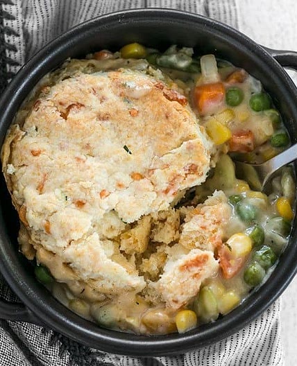 Vegetable Pot Pie Skillet with Cheddar Biscuit Topping