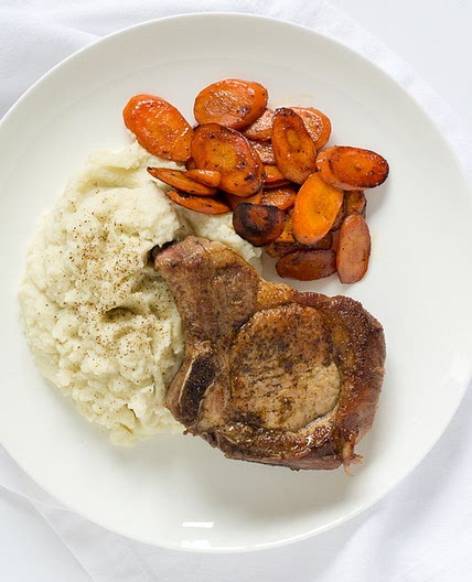 Pan-Fried Pork Chops with Sautéed Carrots & Cauliflower Mash