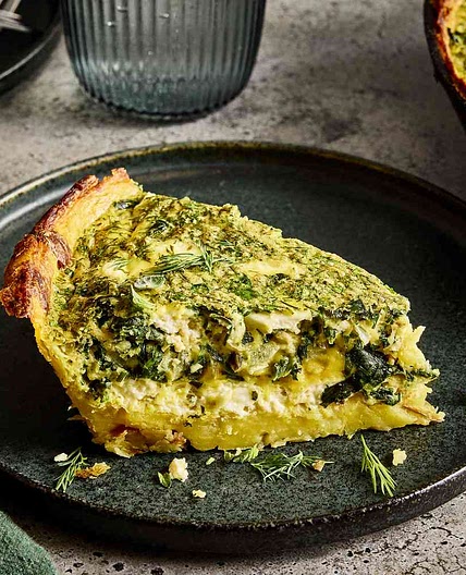 Feta and Spinach Potato Crust Quiche
