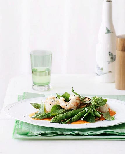 Balmain bug with asparagus and basil