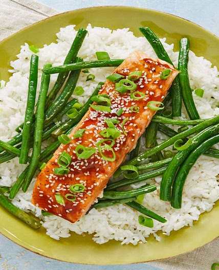 Teriyaki Salmon with Green Beans and Jasmine Rice