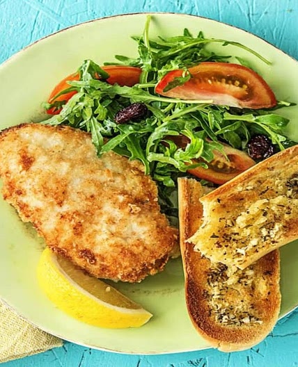 Quickest Crispy Chicken with Cranberry Arugula Salad and Garlic Toasts