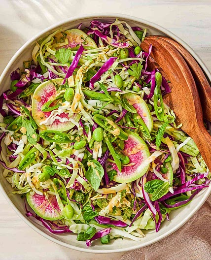 Cabbage & Edamame Salad with Peanut Dressing