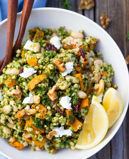 Sorghum, Sweet Potato & White Bean Salad with Kale Pesto