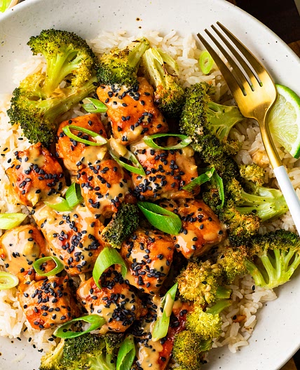 Spicy Maple Salmon Bites with Broccoli