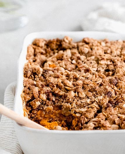 Healthy Sweet Potato Casserole with Pecan Oat Streusel