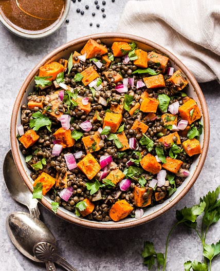 Roasted Sweet Potato Lentil Salad