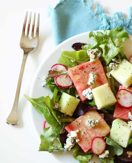 Watermelon Blue Cheese Salad with Creamy Lemon Balsamic Vinaigrette