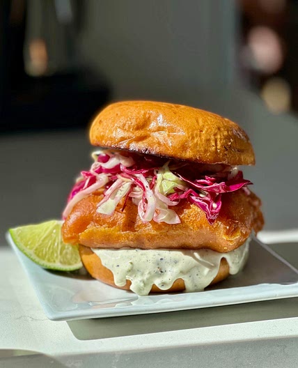 Achiote Fish Sandwich with Baja Sauce