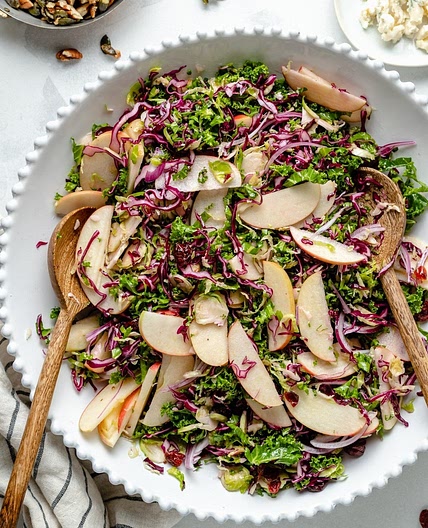 Brussels Sprouts Kale Honeycrisp Apple Salad with Maple Cider Dressing