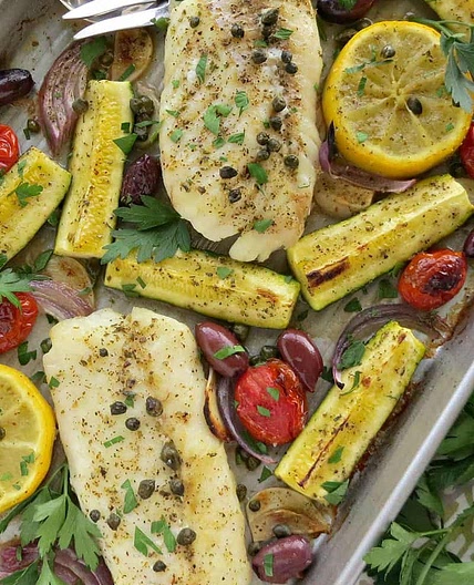 Mediterranean Cod Sheet Pan Dinner