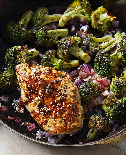 Skillet Chicken Breast & Broccoli with Mustard-Rosemary Pan Sauce