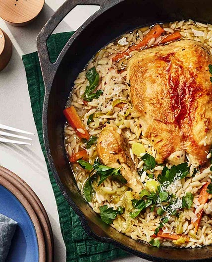 Chicken in a Pot with Lemon Orzo