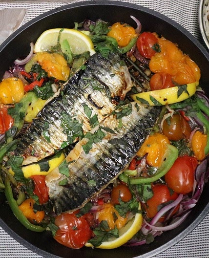 Skillet of Mackerel with Spicy Tomato Salad