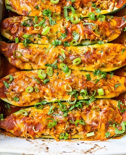 Chicken Enchilada Stuffed Zucchini Boats