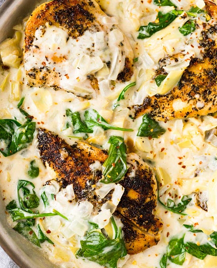 Creamy Spinach Artichoke Chicken Skillet (Paleo, Whole30, Keto)