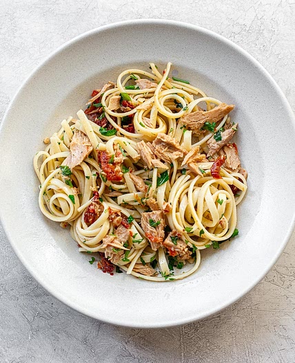 Garlicky Tuna Pasta with Sun-Dried Tomatoes