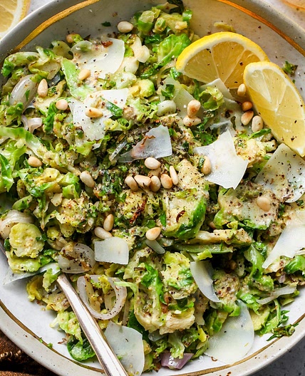 10-Minute Warm Brussels Salad with Whole-Grain Mustard Dressing