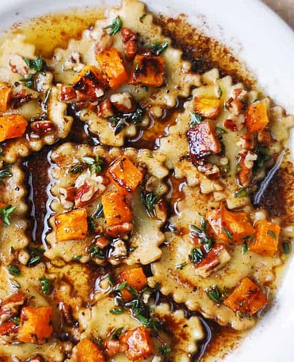 Butternut Squash Ravioli with Brown Butter and Pecan Sauce