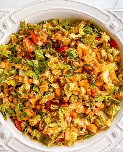 Mediterranean Chopped Salad with Roasted Red Pepper Dressing