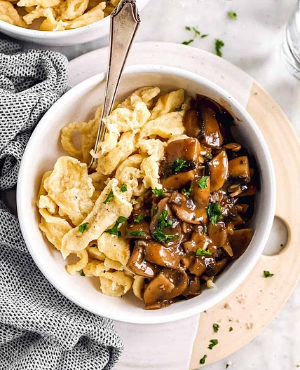 Authentic German Spaetzle with Mushroom Sauce