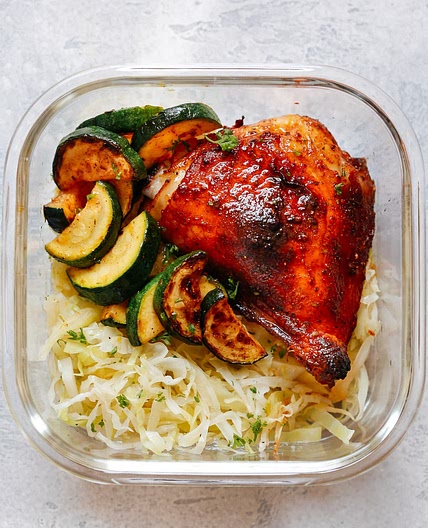 Spicy Chicken with Sautéed Cabbage and Zucchini Bowls
