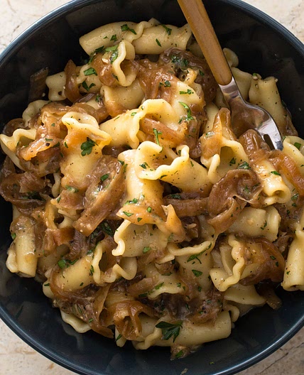 Pasta with Caramelized Onions, Pecorino Romano, and Black Pepper