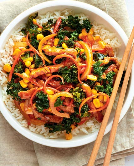 Pork Stir-Fry with Kale and Corn