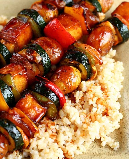 Grilled Veggie Kebabs with Creamer Potatoes & Tofu