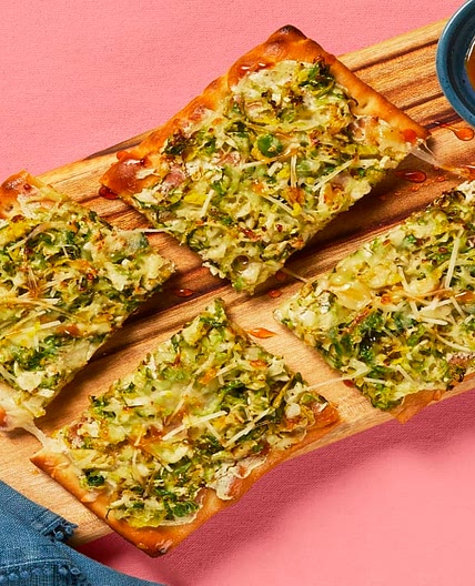 Hot Honey Brussels & Ricotta Flatbreads with Parmesan & Italian Cheeses