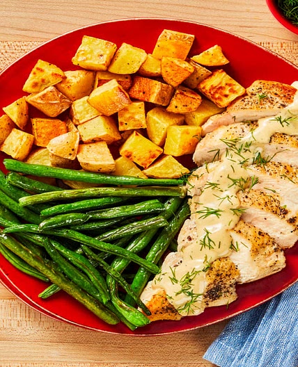 Creamy Dill Chicken with Roasted Potatoes & Green Beans