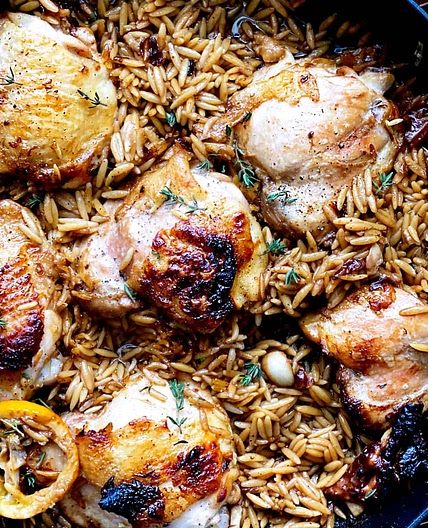 Buttermilk Chicken Thighs With Lemon Garlic Orzo