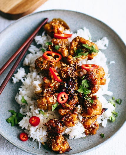 Gluten Free Crispy Sweet + Spicy Cauliflower Bites