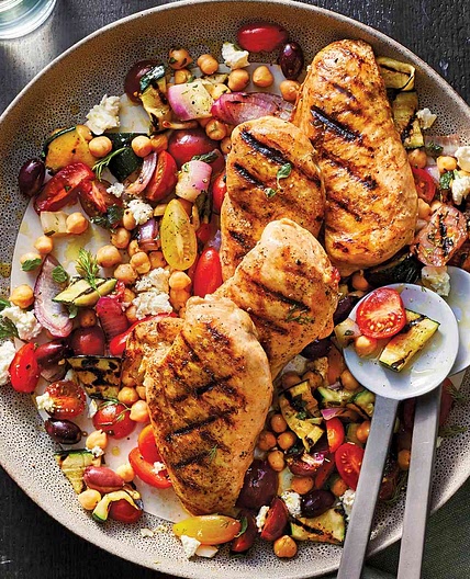 Grilled Chicken & Vegetable Salad with Chickpeas & Feta