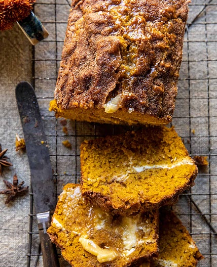 Cream Cheese Swirled Cinnamon Pumpkin Butter Bread