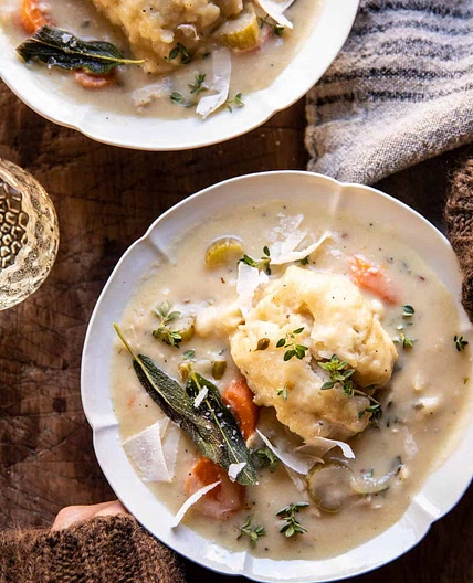 30 Minute Creamy Chicken and Parmesan Sage Dumplings