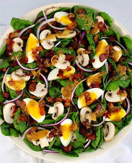 Keto Spinach Salad with Hot Bacon Dressing