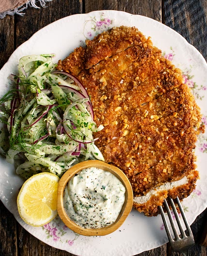 Walnut Crusted Chicken with Fennel Slaw