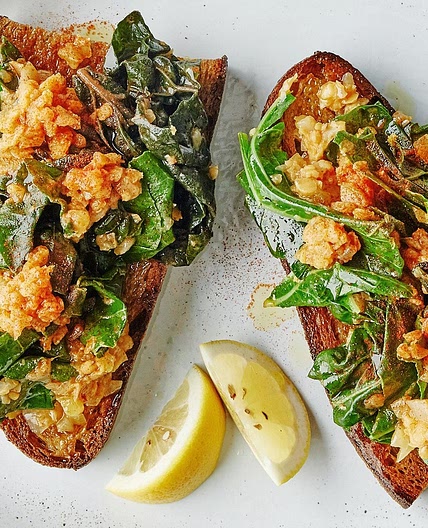 Lentil-Smothered Greens on Fried Bread