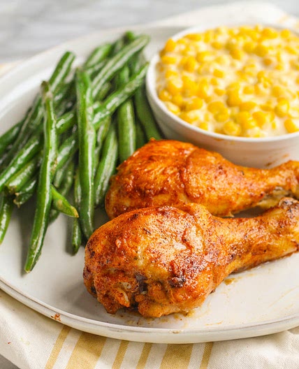 Baked Spicy Cajun Chicken with Creamed Corn & Green Beans