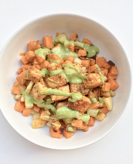 Chili-Spiced Crispy Fried Tofu Bowl with Charred Green Onion Vinaigrette