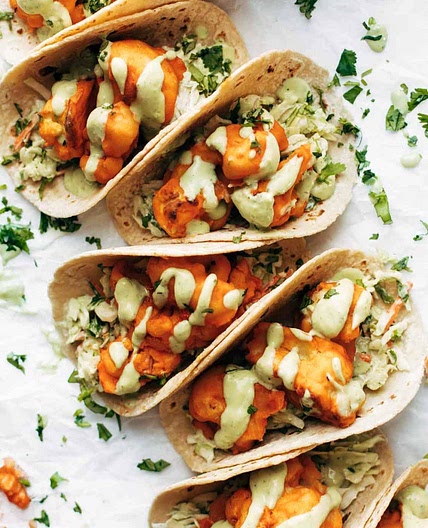 Buffalo Cauliflower Tacos with Avocado Crema