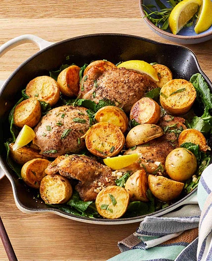 Skillet Lemon Chicken & Potatoes with Kale