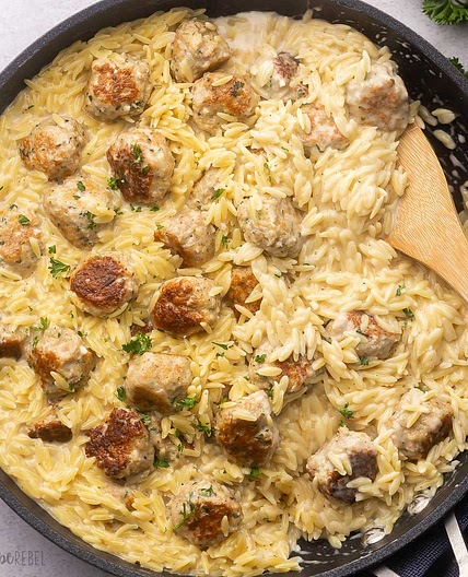 One Pan Chicken Meatballs with Orzo