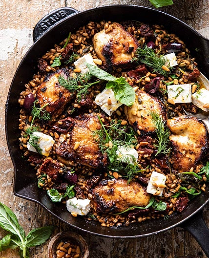 One Skillet, Geek Sun-Dried Tomato Chicken and Farro