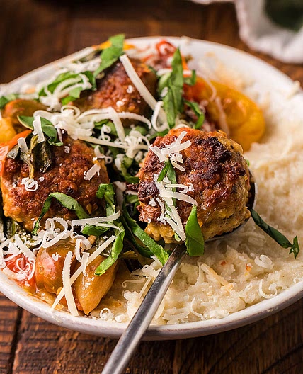 Roasted Tomato and Meatball Polenta