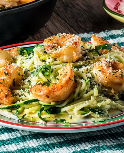 Zucchini Noodle Alfredo with Garlic Shrimp