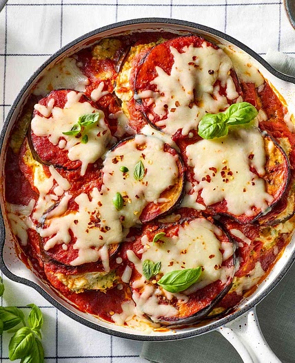 Cheesy Roasted Eggplant Skillet Casserole