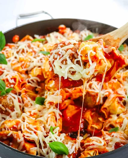 Skillet Tortellini Meatball Marinara